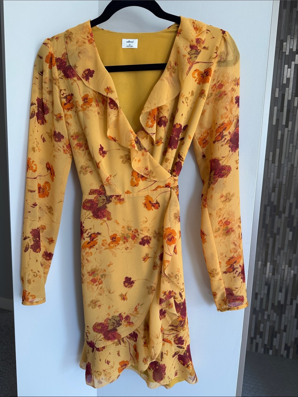 Wilfred Yellow Floral Ruffle Wrap Dress